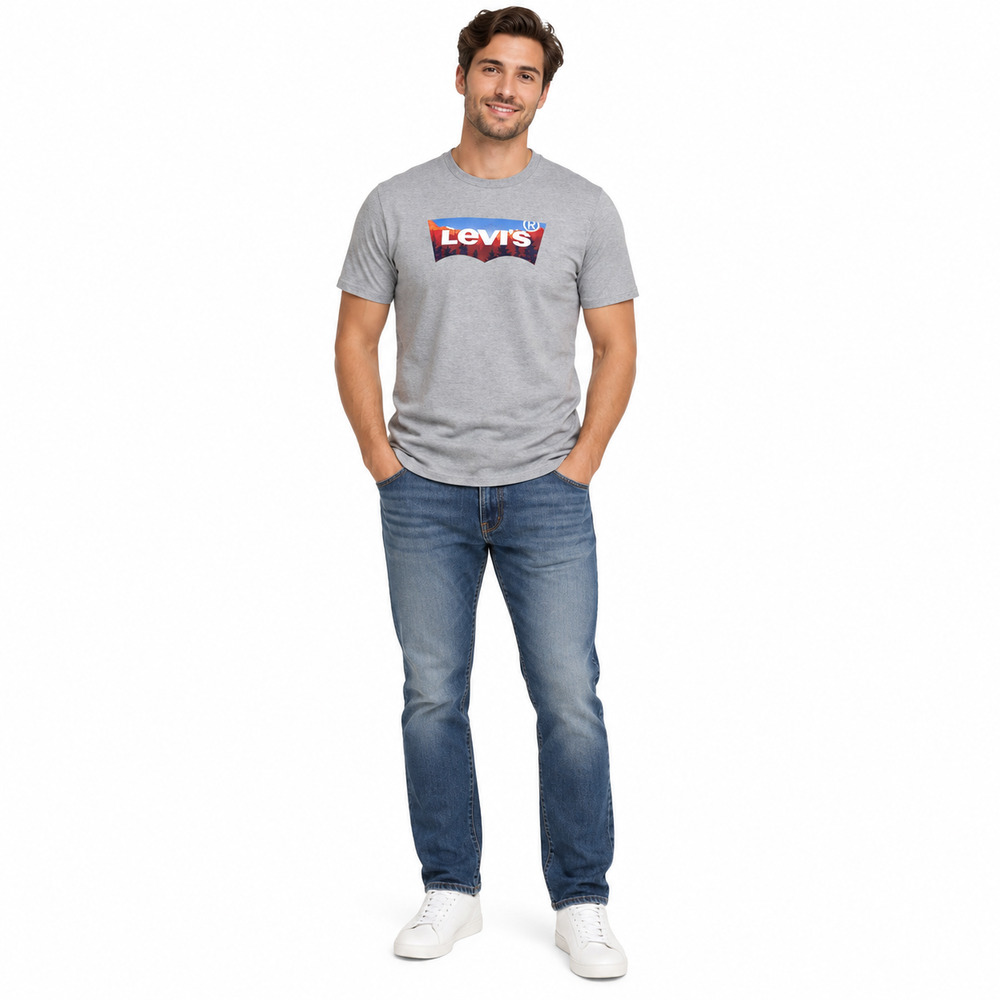 Levi's Mens Graphic Crew Neck T-Shirt Size XL Gray Short Sleeve Pullover Preppy